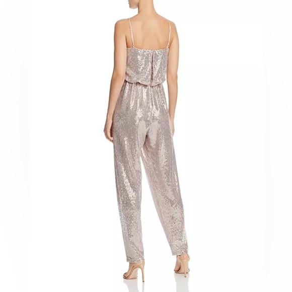 Worn 1X-Eliza J Sleeveless Sequins Metallic Rose Gold Jumpsuit,Pockets + Size 12 - Picture 3 of 6